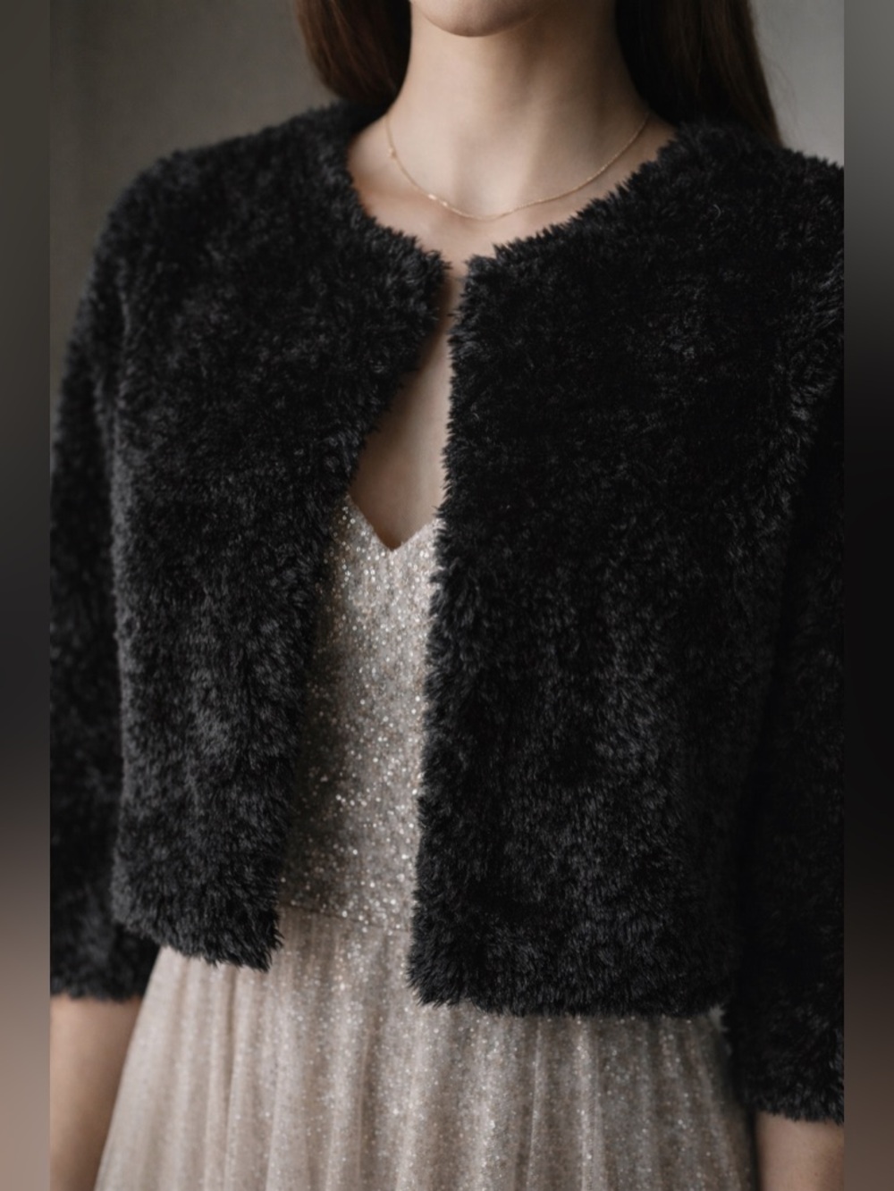 Calvin Klein Black Plush Faux-Fur Formal Cover-Up